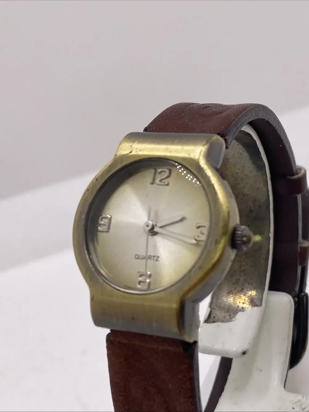 Vintage Womens Brass Leather Watch New Battery